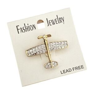 NWT Crystal and Gold Plated Bauer Airplane Brooch